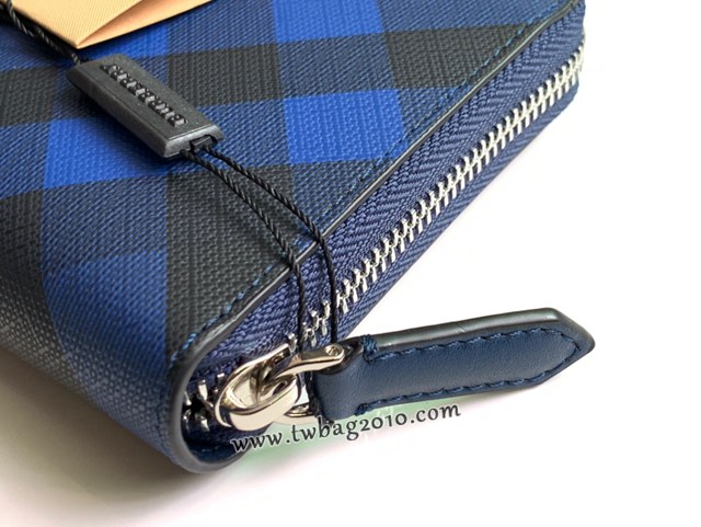 Burberry專門店新款大號男士手包 巴寶莉原廠pvc煙熏格紋拉鏈長錢包 yxb1462